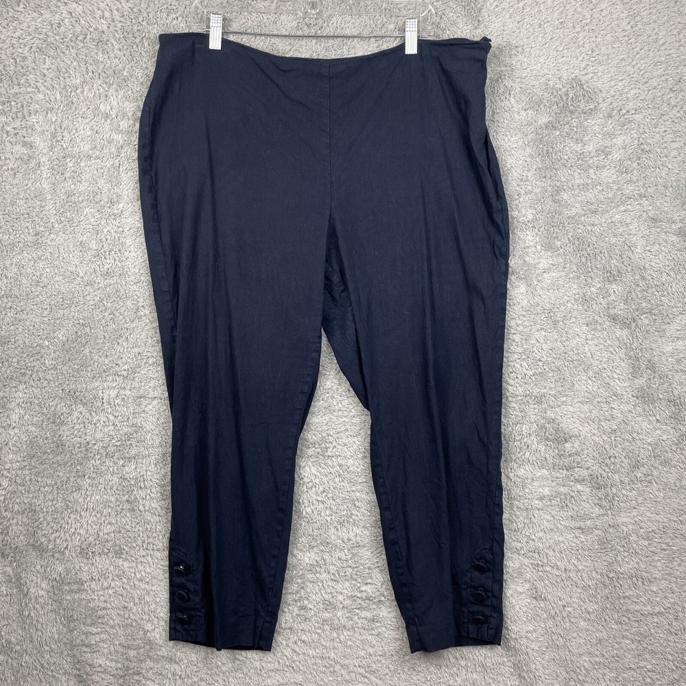 J Jill Pants Women XL Linen Stretch Blue Button Legs Beachy Lagenlook Cropped